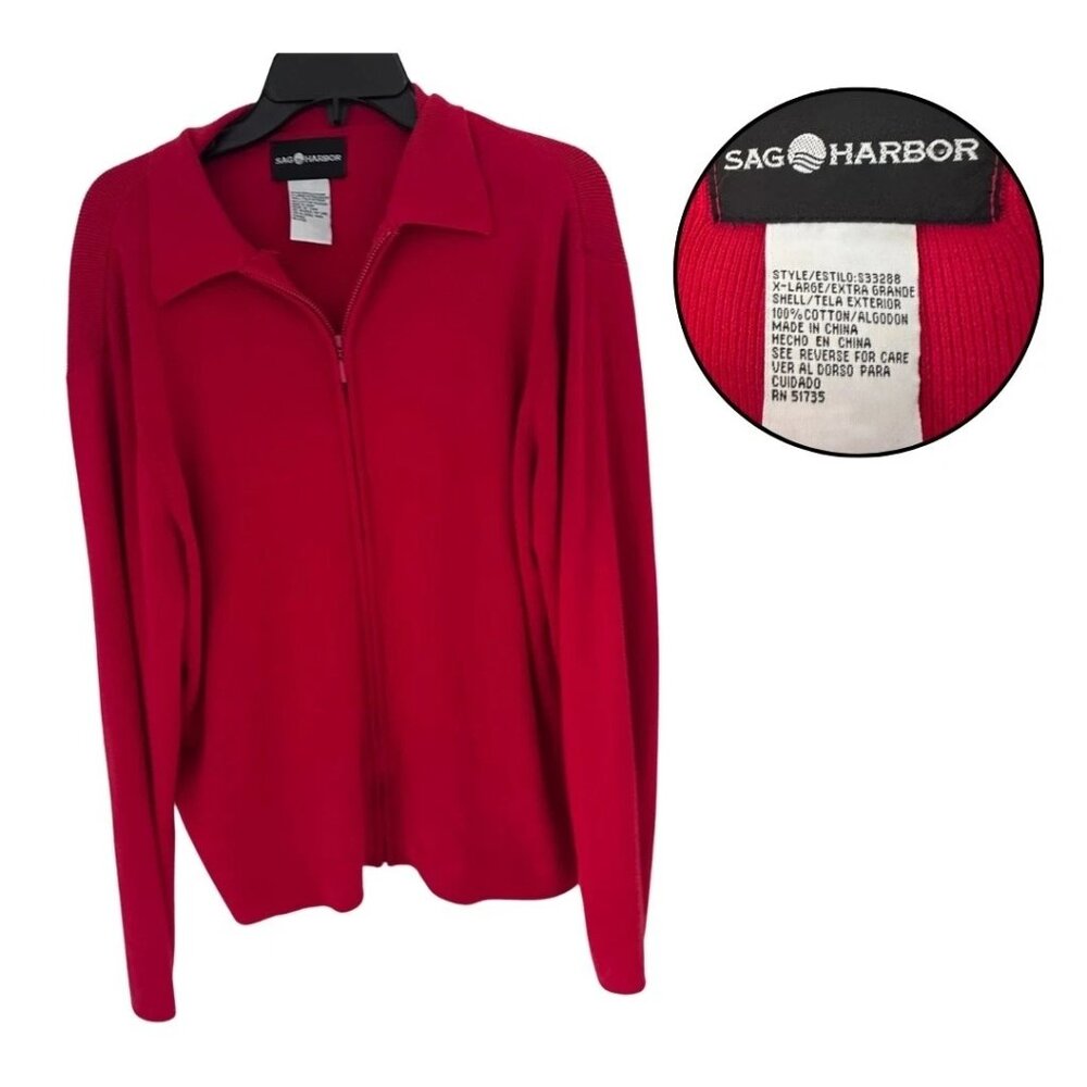 Red Zip Up Cardigan XL Cozy Preppy Sweater Jacket
